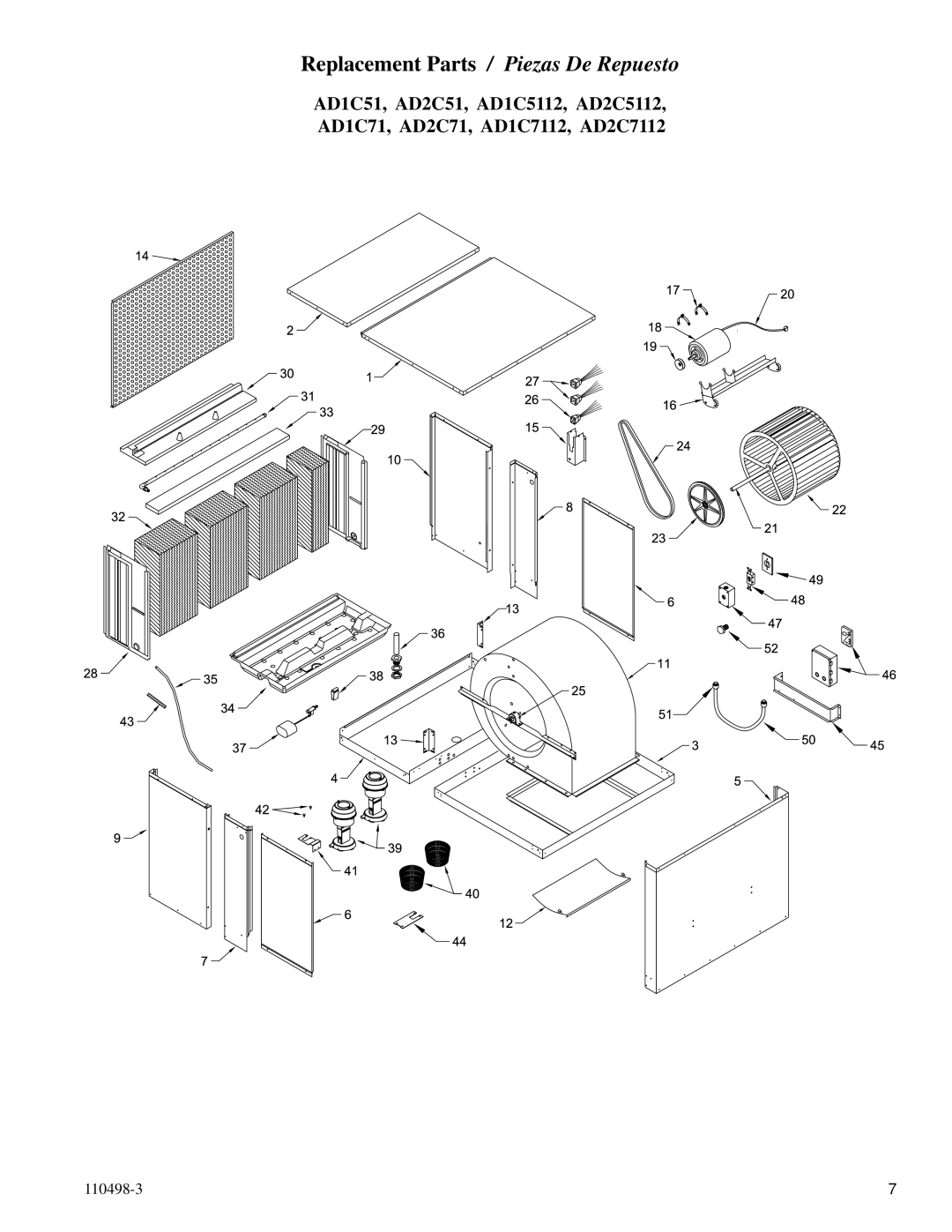 Essick Air AS2C5112, AS1C5112, AS1C7112, AD2C7112, AU2C7112, AD2C5112, AS2C7112 Replacement Parts / Piezas De Repuesto 