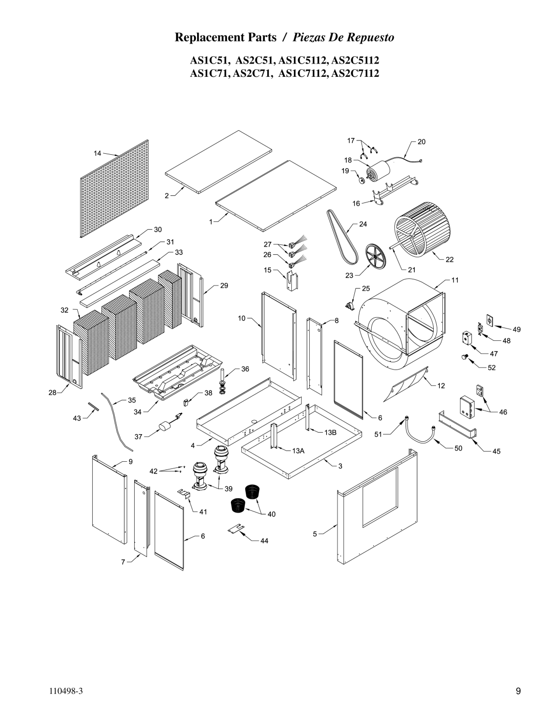 Essick Air AD2C5112, AS1C5112, AS1C7112, AD2C7112, AS2C5112, AU2C7112, AS2C7112 Replacement Parts / Piezas De Repuesto 