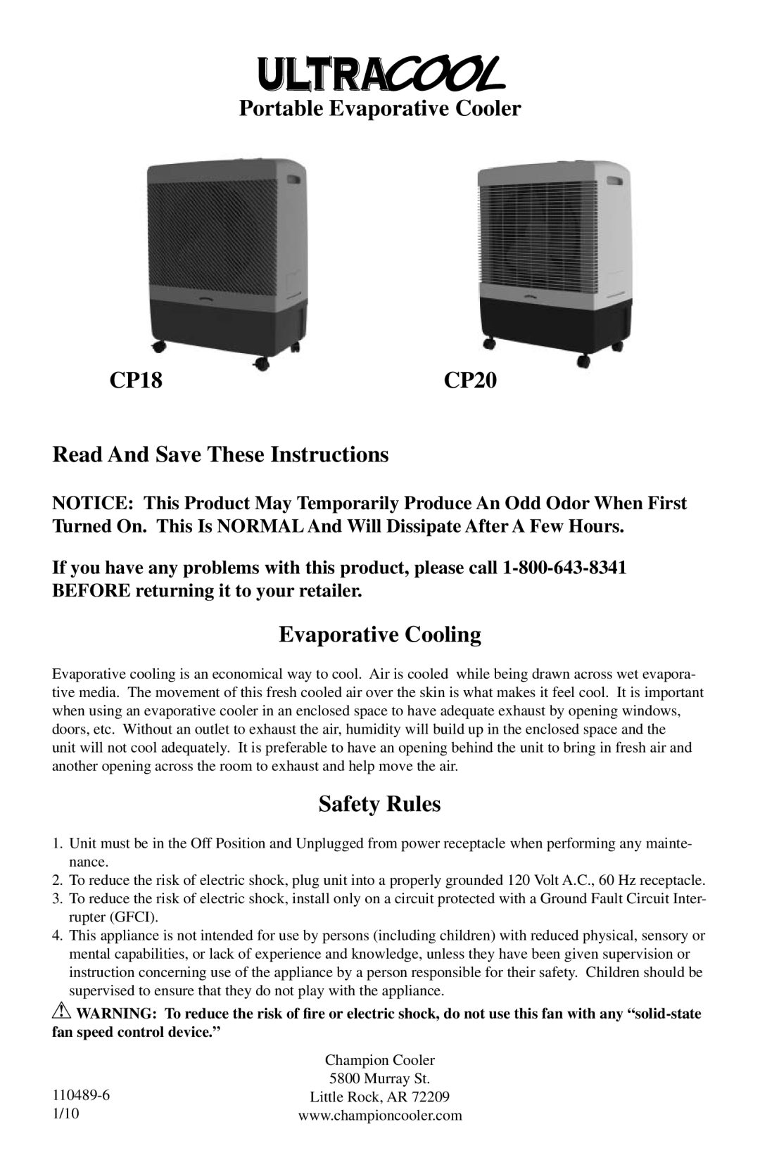 Essick Air CP20 manual Evaporative Cooling, Safety Rules 