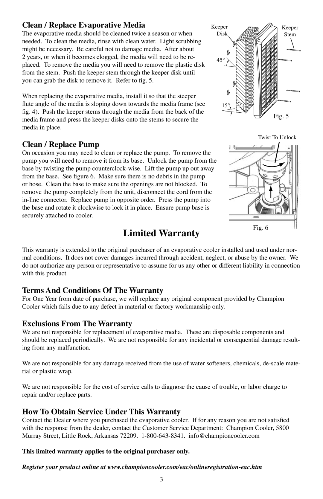 Essick Air CP20 manual Limited Warranty 