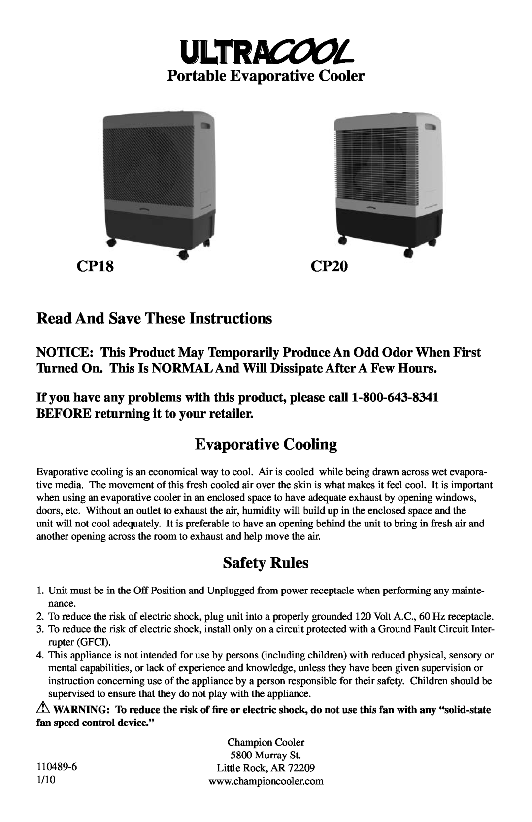 Essick Air manual Portable Evaporative Cooler CP18CP20, Read And Save These Instructions, Evaporative Cooling 