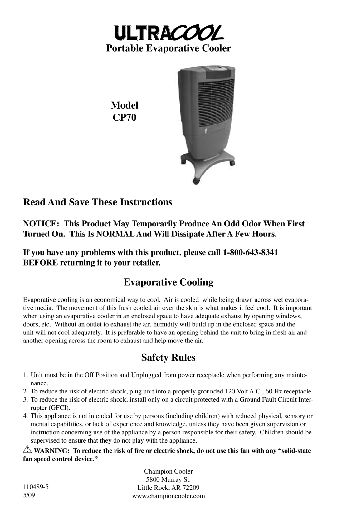 Essick Air CP70 manual Evaporative Cooling, Safety Rules 