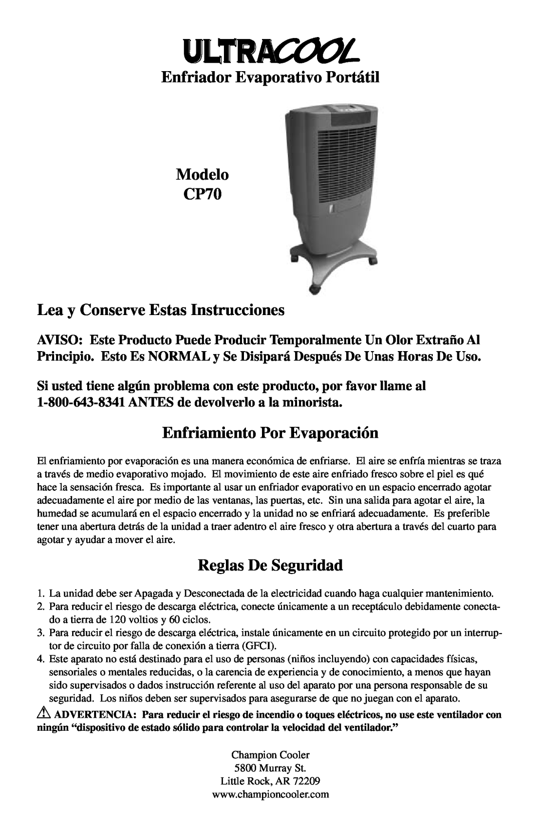 Essick Air Enfriador Evaporativo Portátil Modelo CP70, Lea y Conserve Estas Instrucciones, Enfriamiento Por Evaporación 