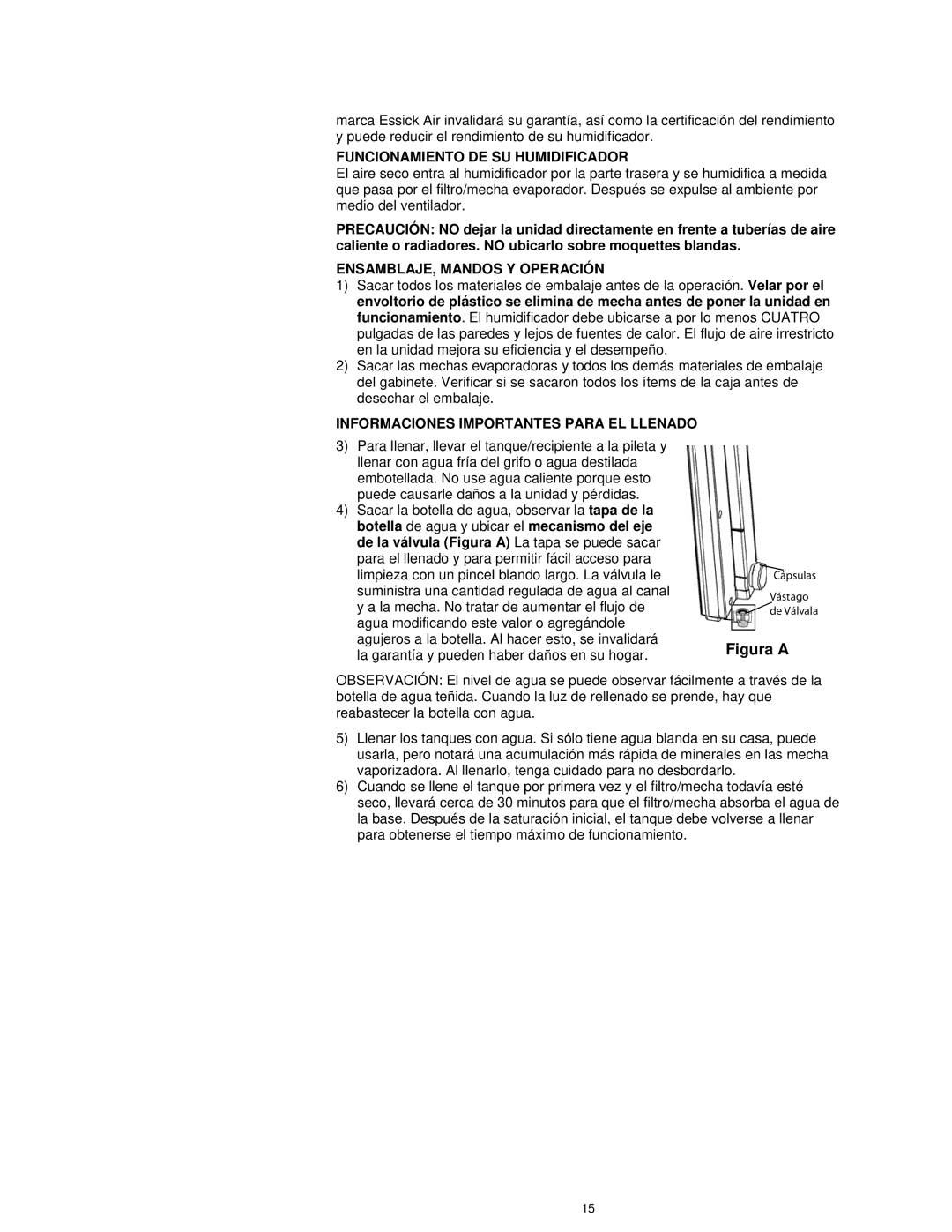 Essick Air D46 720 manual Funcionamiento DE SU Humidificador, ENSAMBLAJE, Mandos Y Operación 