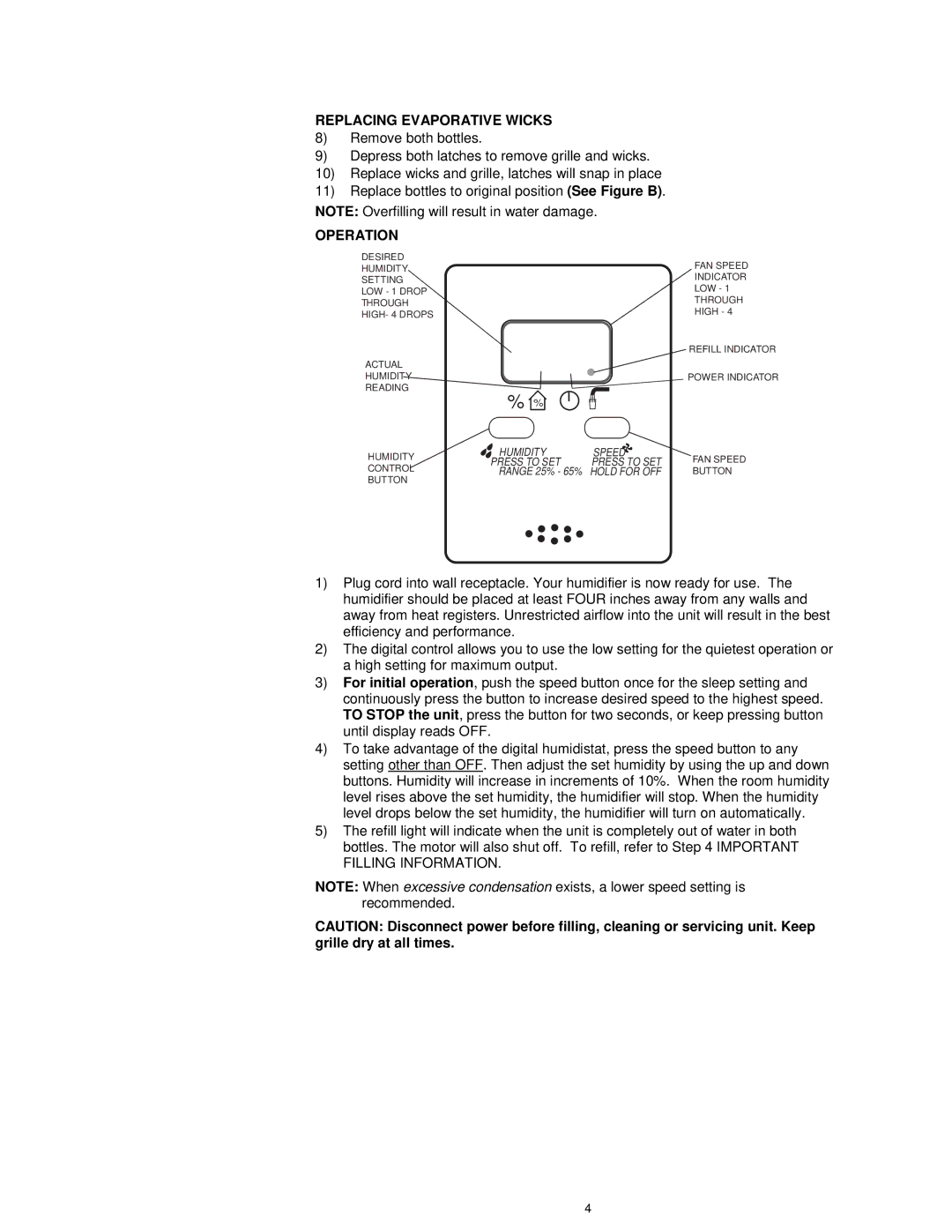 Essick Air D46 720 manual Replacing Evaporative Wicks, Operation 