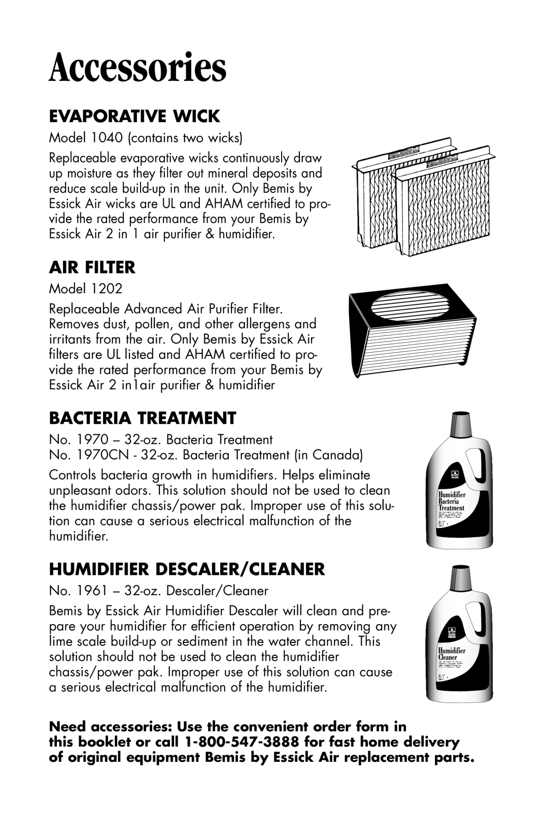 Essick Air DP3 600, DP3 200 Accessories, Evaporative Wick, AIR Filter, Bacteria Treatment, Humidifier DESCALER/CLEANER 