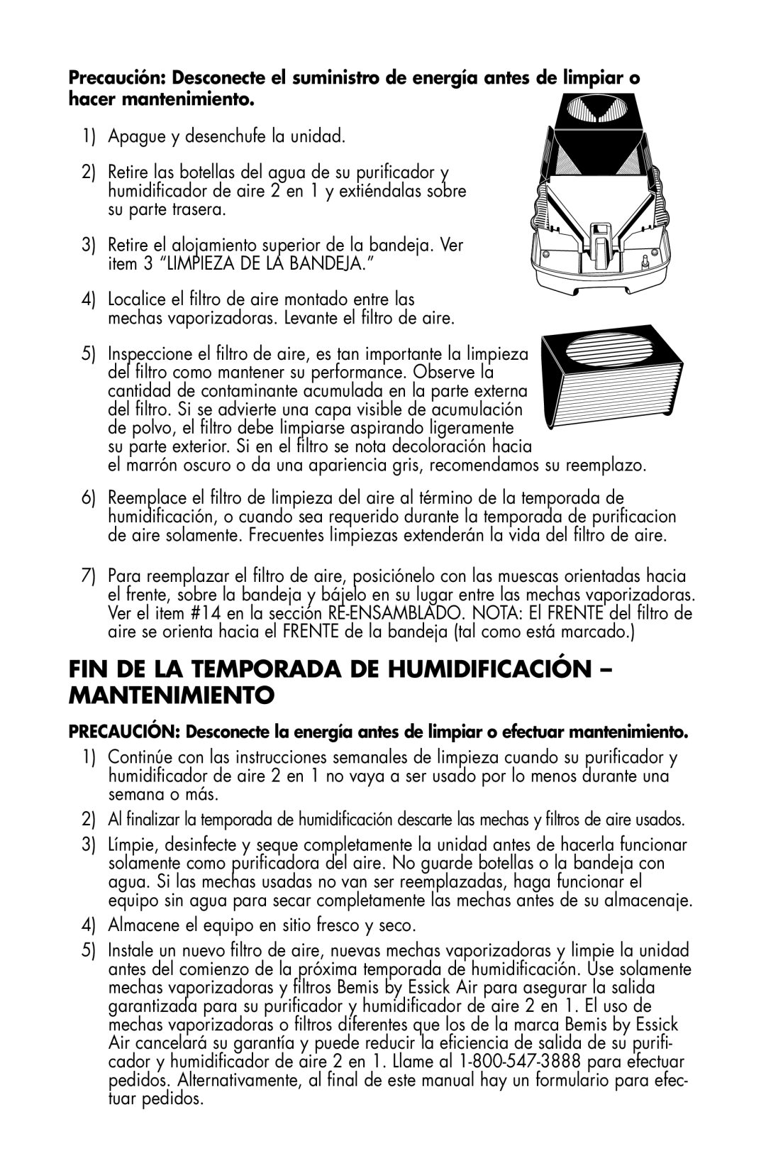 Essick Air DP3 200, DP3 600 manual FIN DE LA Temporada DE Humidificación Mantenimiento 