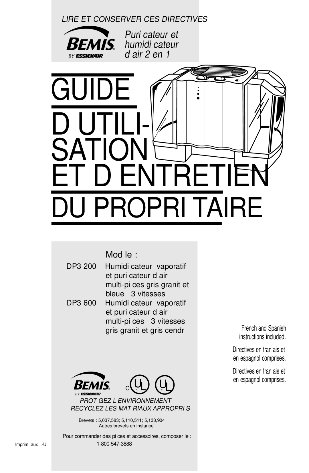 Essick Air DP3 200, DP3 600 manual ’Utili 