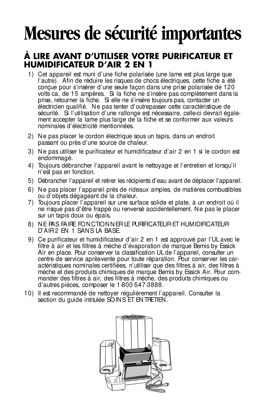 Essick Air DP3 600, DP3 200 manual Mesures de sécurité importantes 