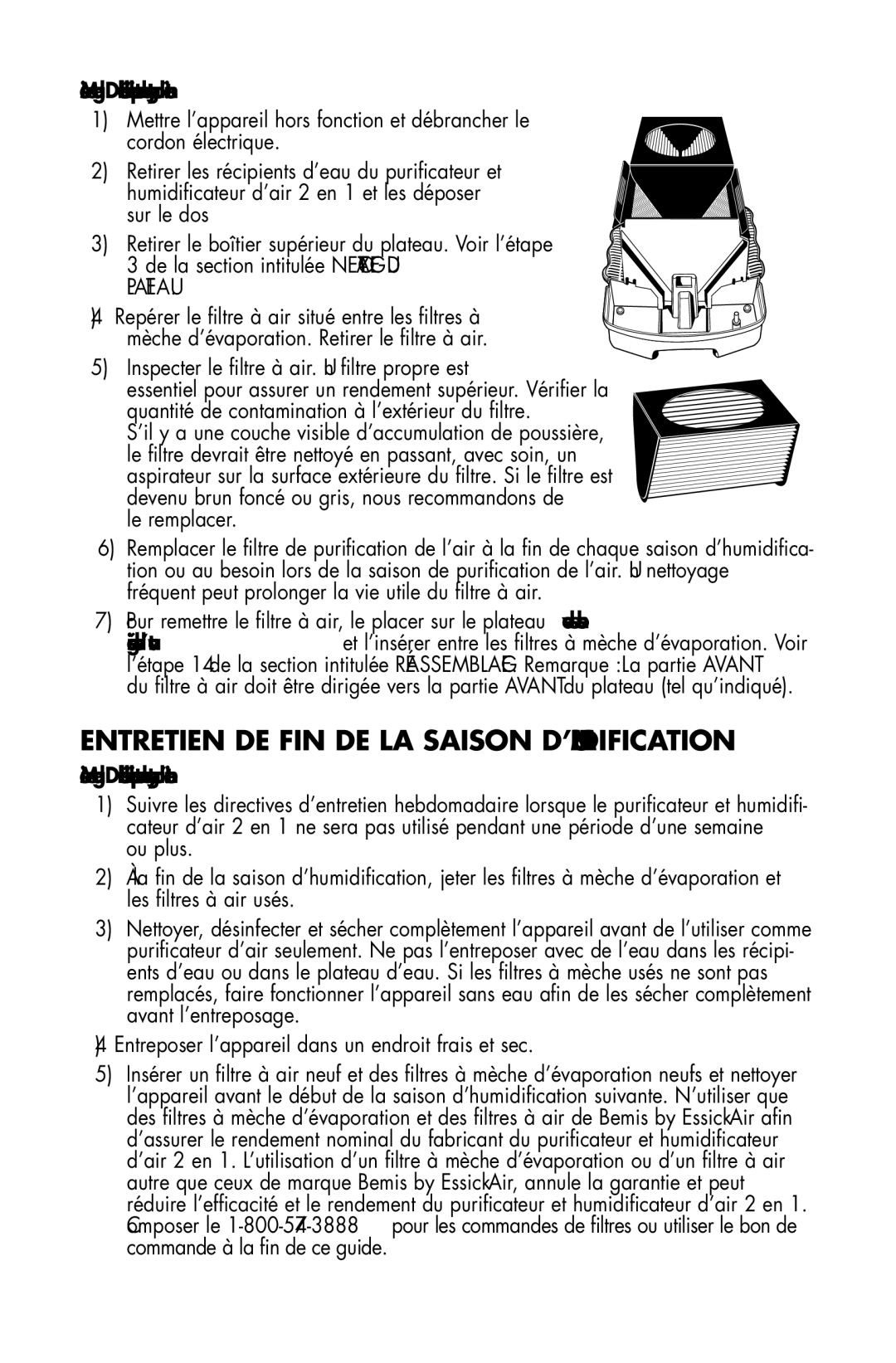 Essick Air DP3 200, DP3 600 manual Entretien DE FIN DE LA Saison D’HUMIDIFICATION, Sur le dos 