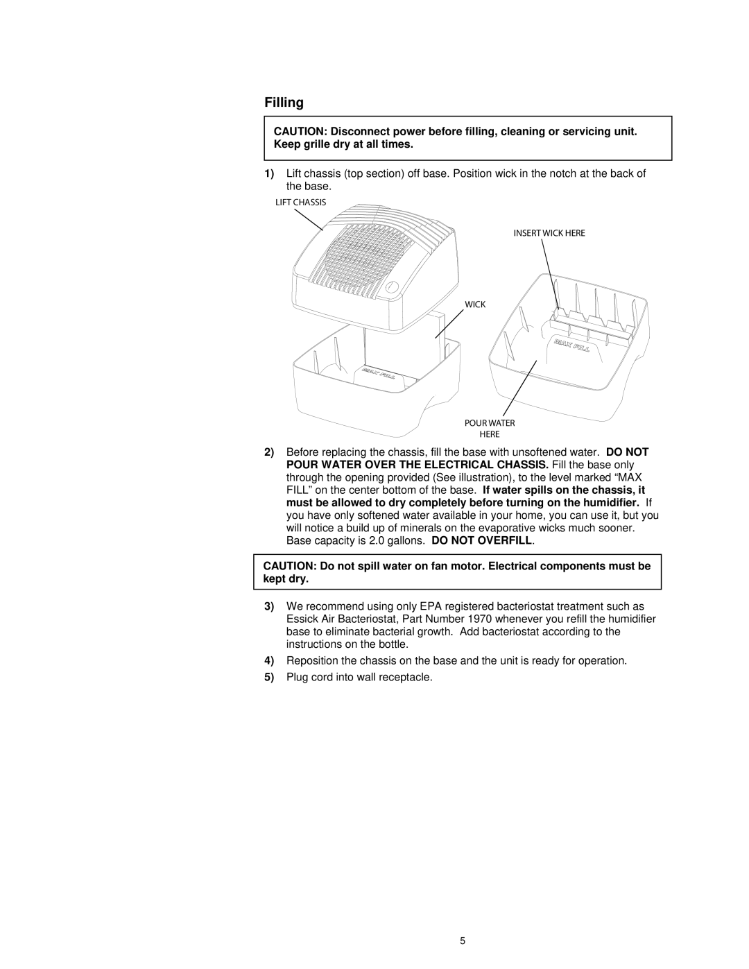 Essick Air E27 000 manual Filling 