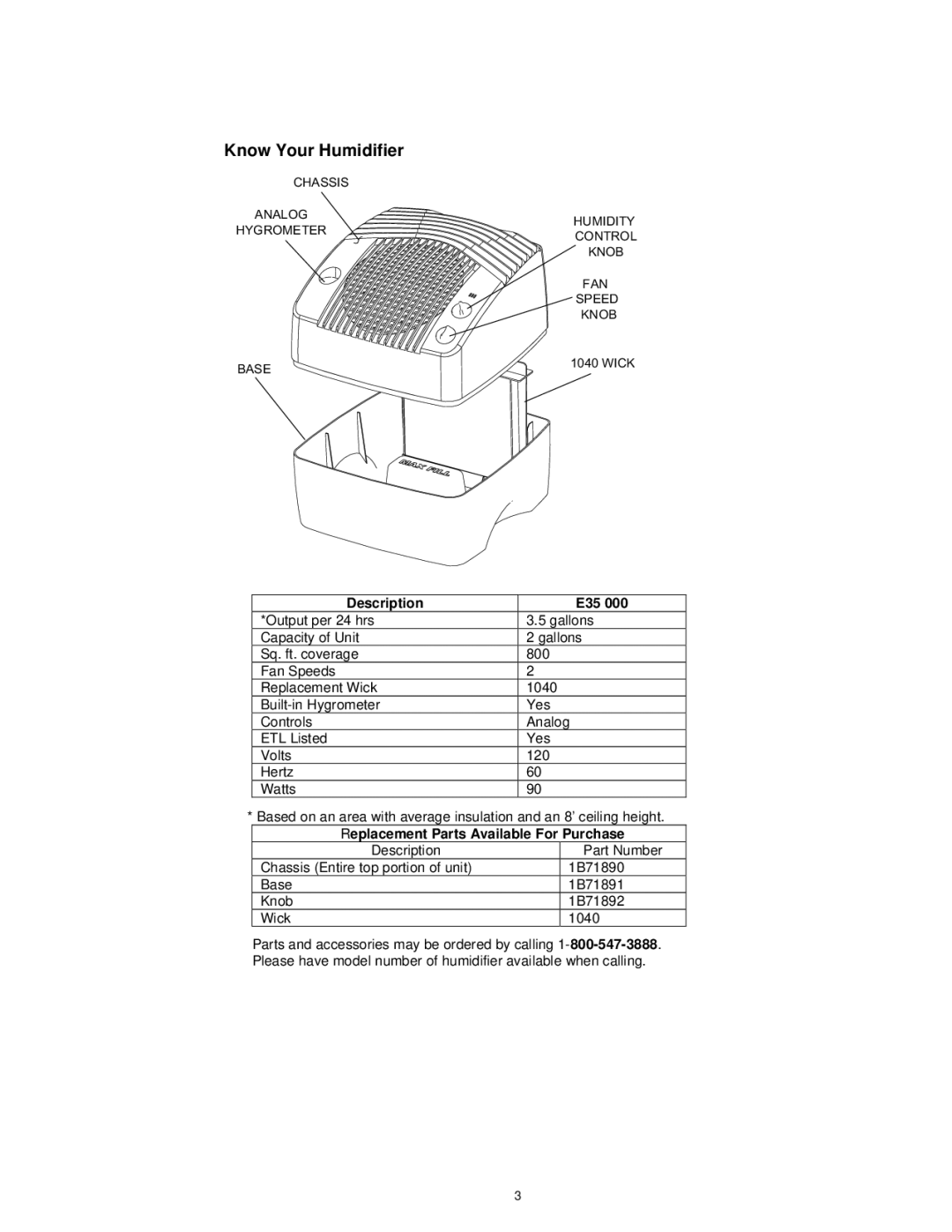 Essick Air E35 000 manual Know Your Humidifier, Description 