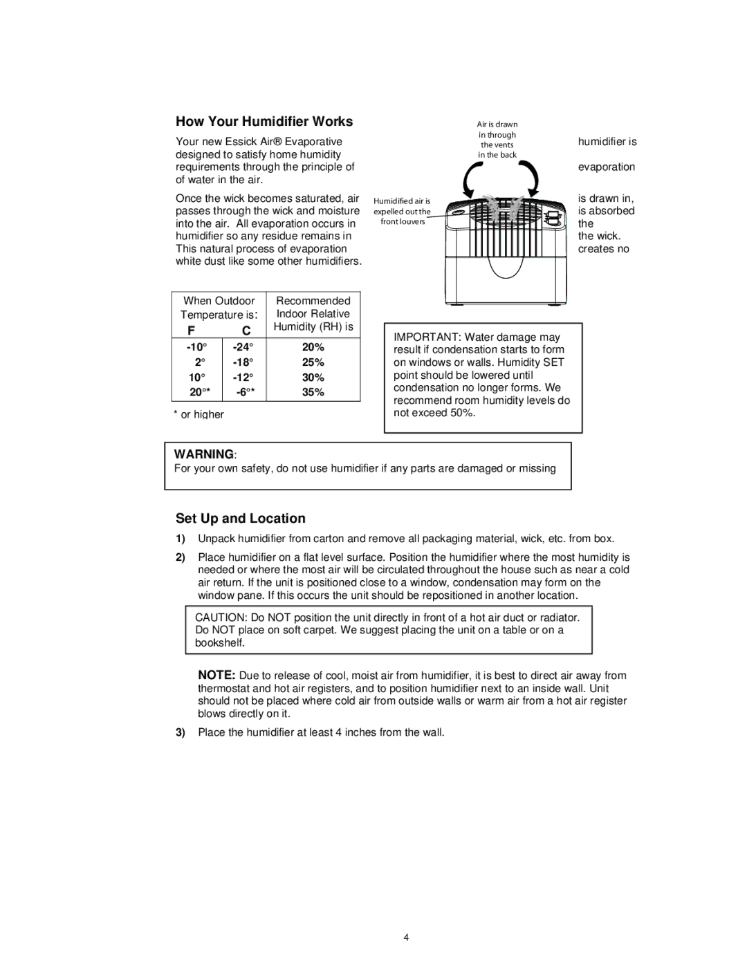 Essick Air E35 000 manual How Your Humidifier Works, Set Up and Location 