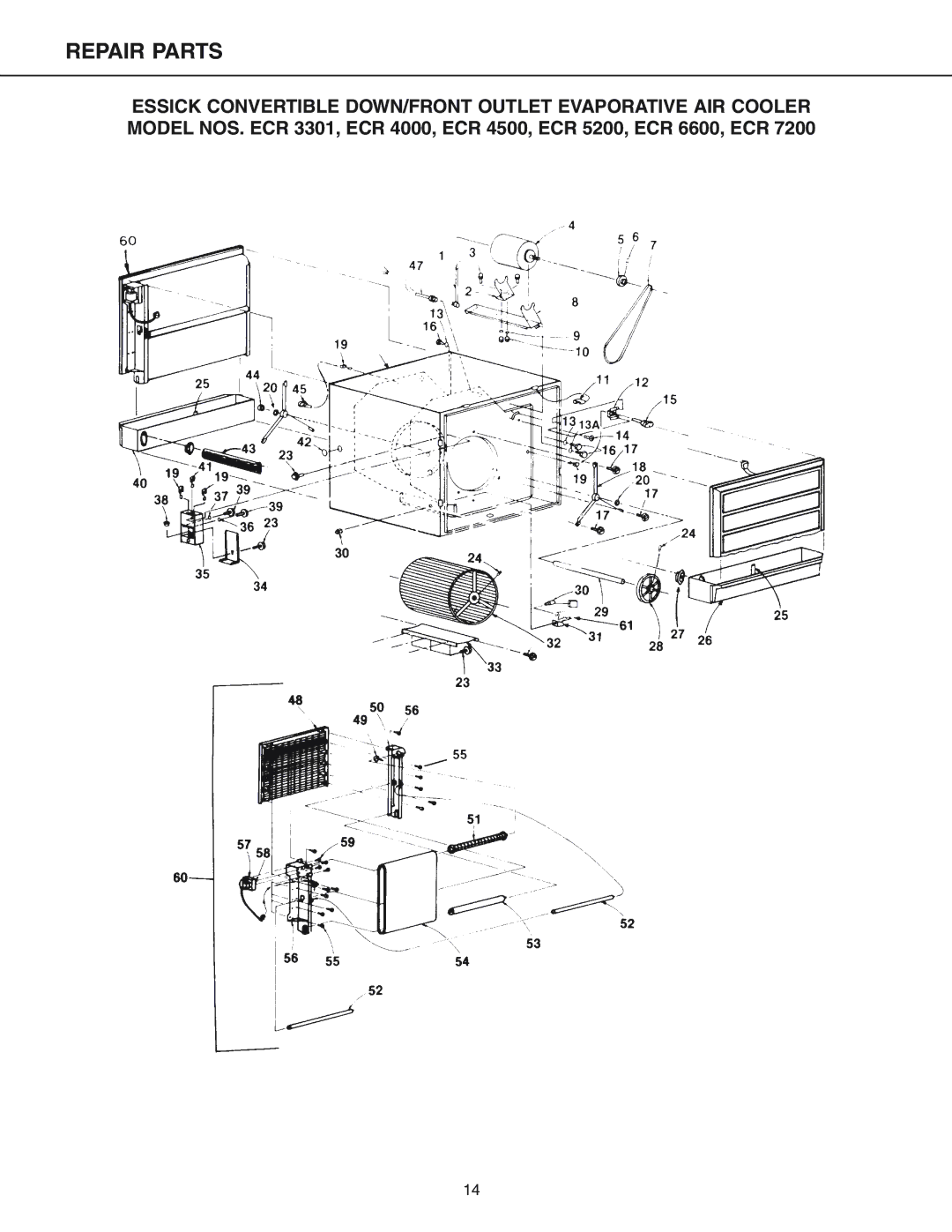 Essick Air ECR 5200, ECR 4500, ECR 7200, ECR 3301, ECR 4000, ECR 6600 owner manual Repair Parts 