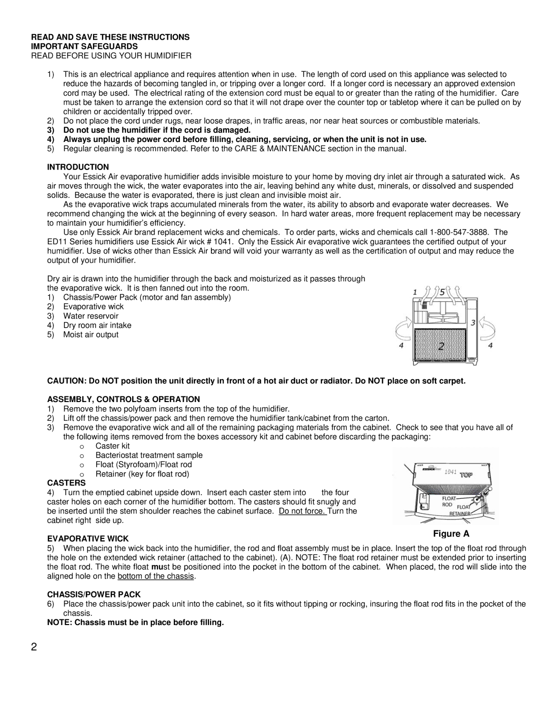 Essick Air ED11910 Read and Save These Instructions Important Safeguards, Introduction, ASSEMBLY, Controls & Operation 