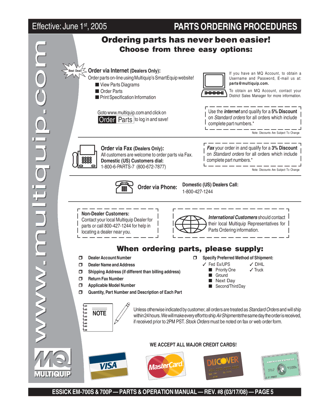 Essick Air EM-700S, EM-700P operation manual Effective June 1st 