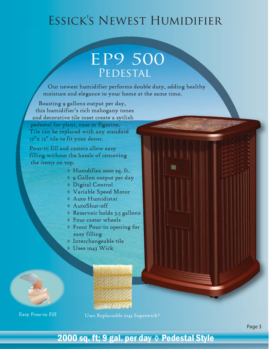 Essick Air EP9 500 manual Pedestal 