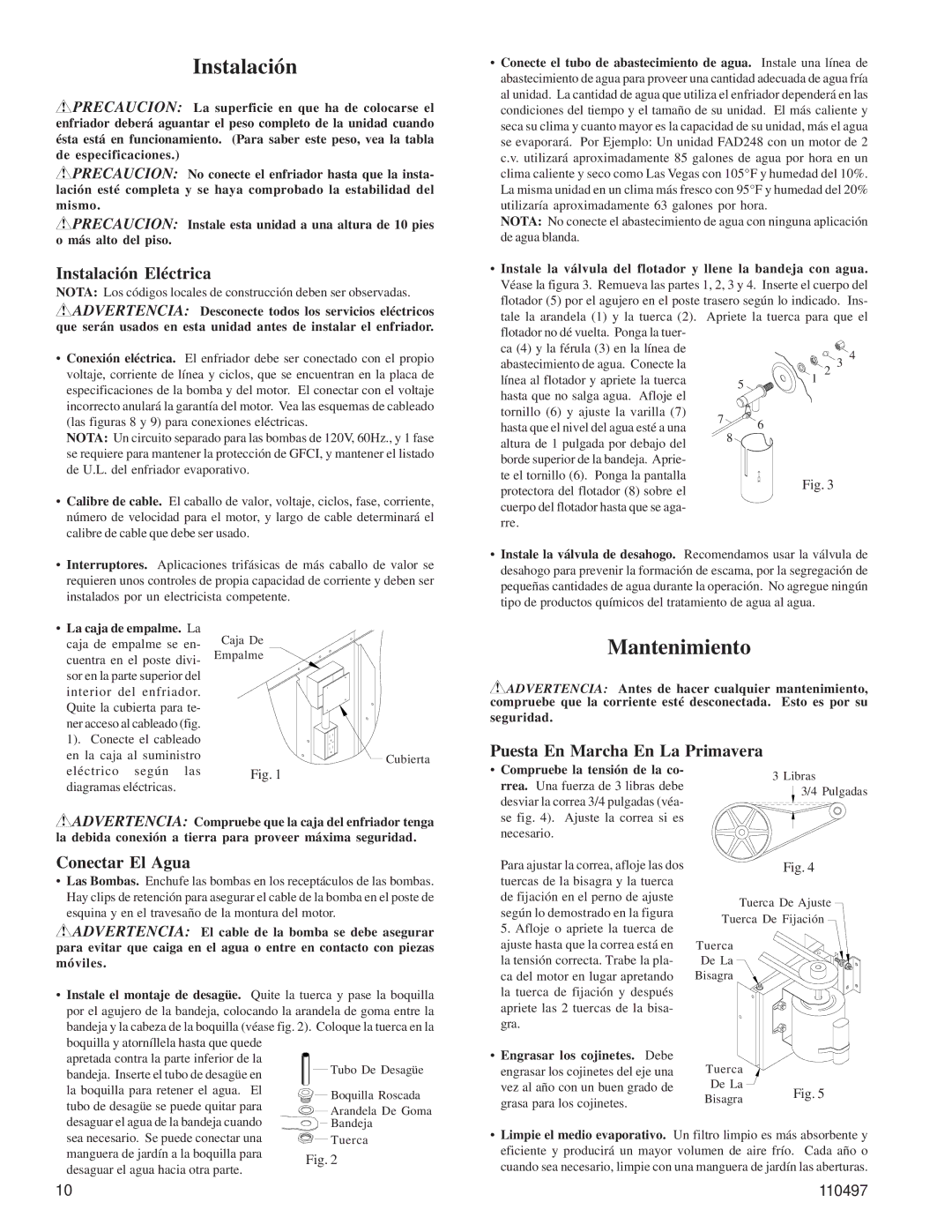 Essick Air FAD248, FAD242 Mantenimiento, Instalación Eléctrica, Puesta En Marcha En La Primavera, Conectar El Agua 