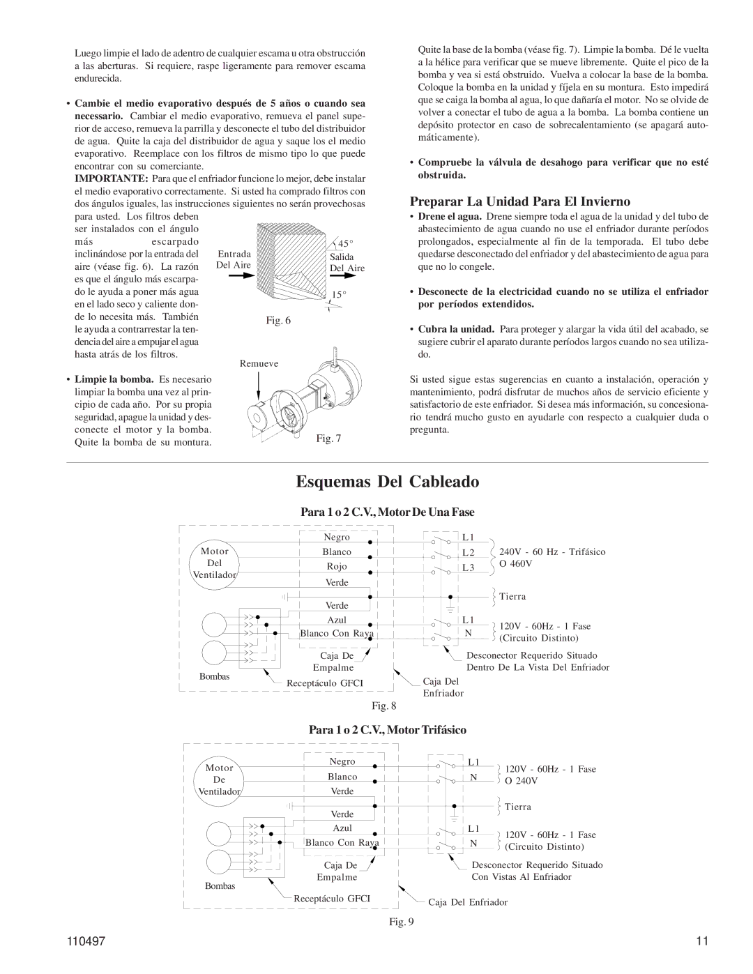 Essick Air FAD242, FAD248 installation instructions Esquemas Del Cableado, Preparar La Unidad Para El Invierno 