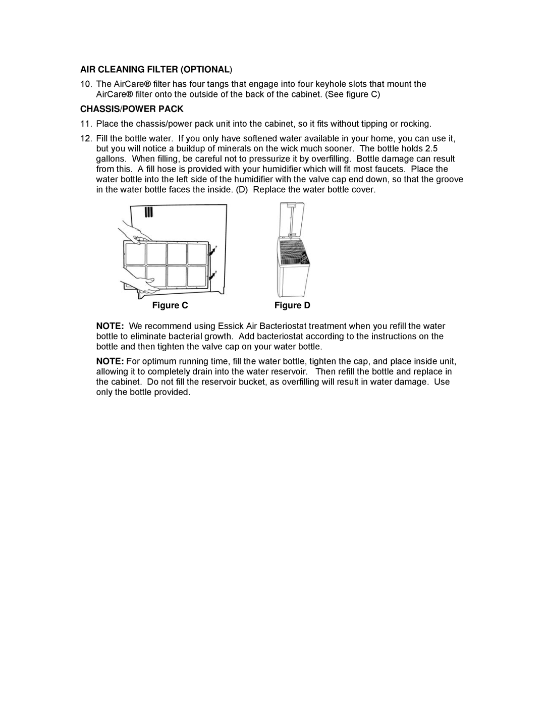 Essick Air H12 Series manual AIR Cleaning Filter Optional, CHASSIS/POWER Pack 