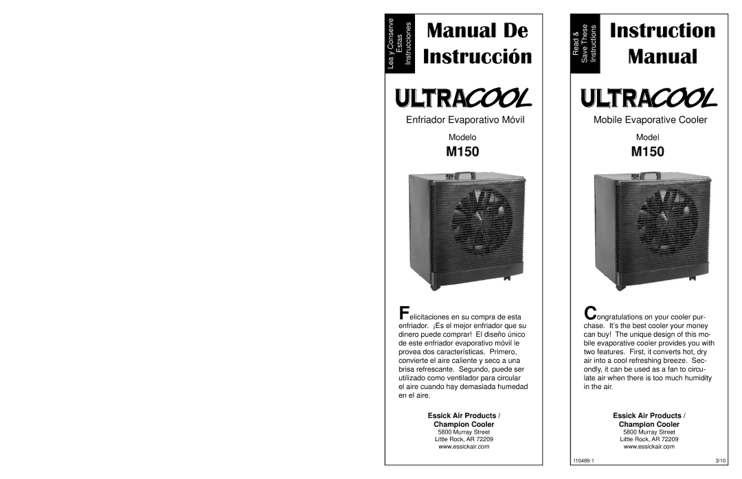 Essick Air M150 instruction manual Instruction 