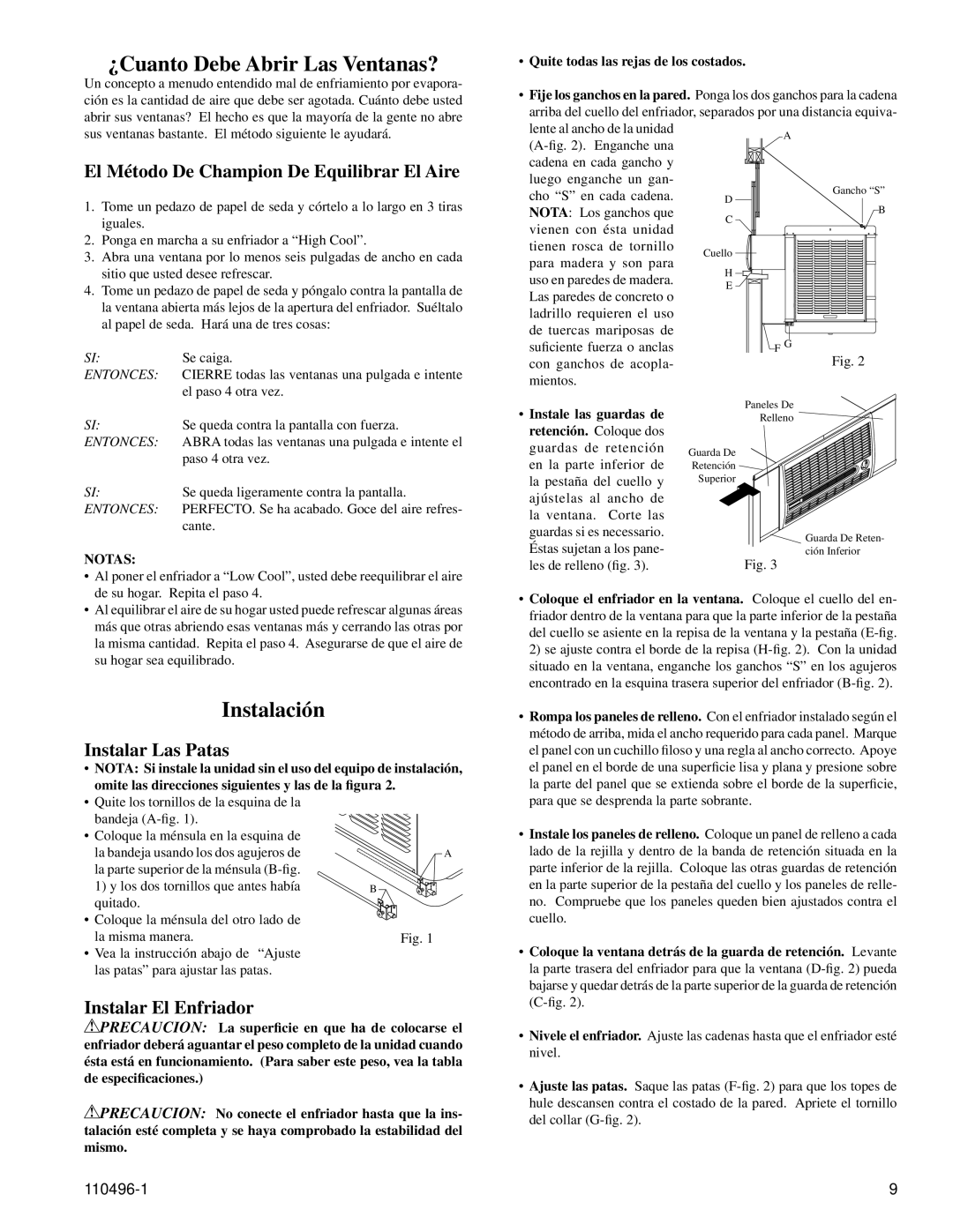 Essick Air RN50W manual ¿Cuanto Debe Abrir Las Ventanas?, Instalación, El Método De Champion De Equilibrar El Aire 