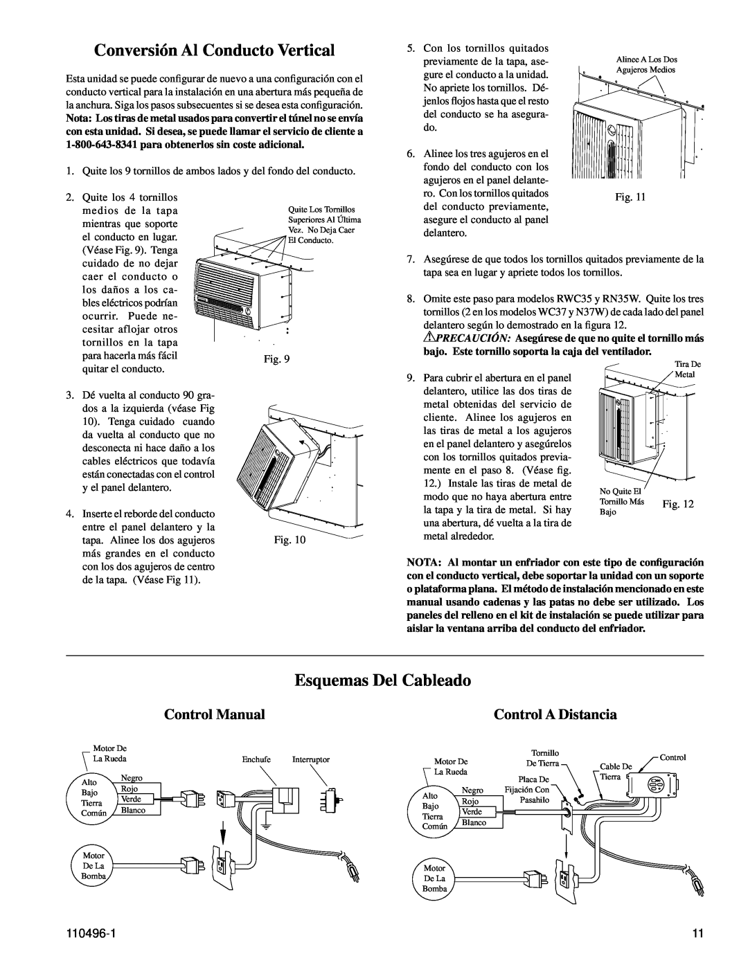 Essick Air RN50W Conversión Al Conducto Vertical, Esquemas Del Cableado, Control Manual, Control A Distancia, 110496-1 