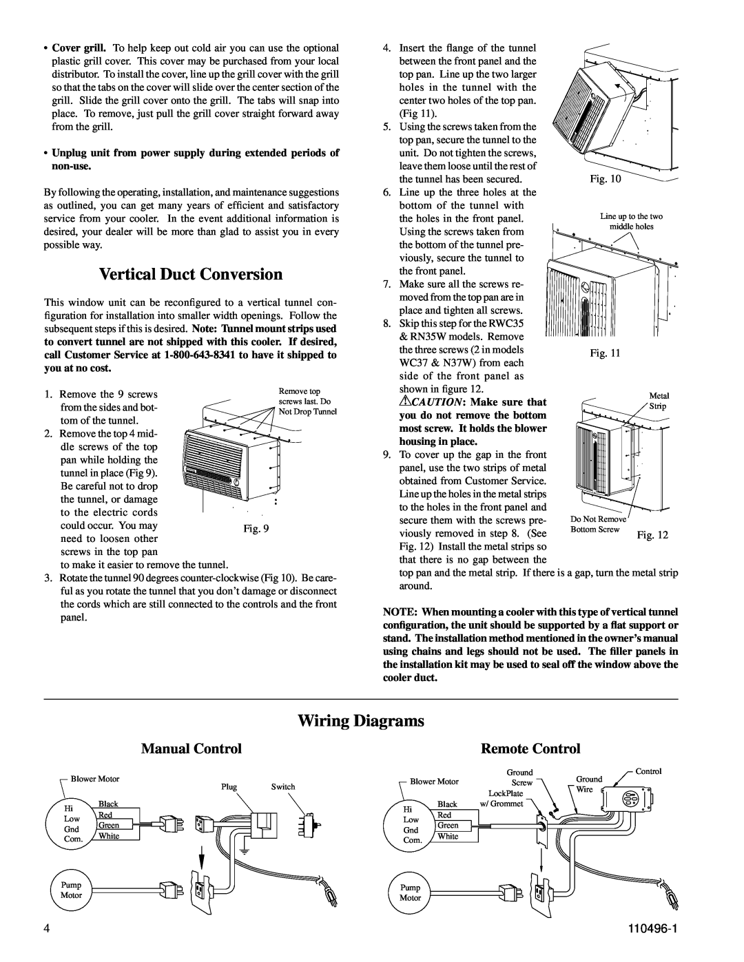 Essick Air RN50W manual Vertical Duct Conversion, Wiring Diagrams, Manual Control, Remote Control, 110496-1 