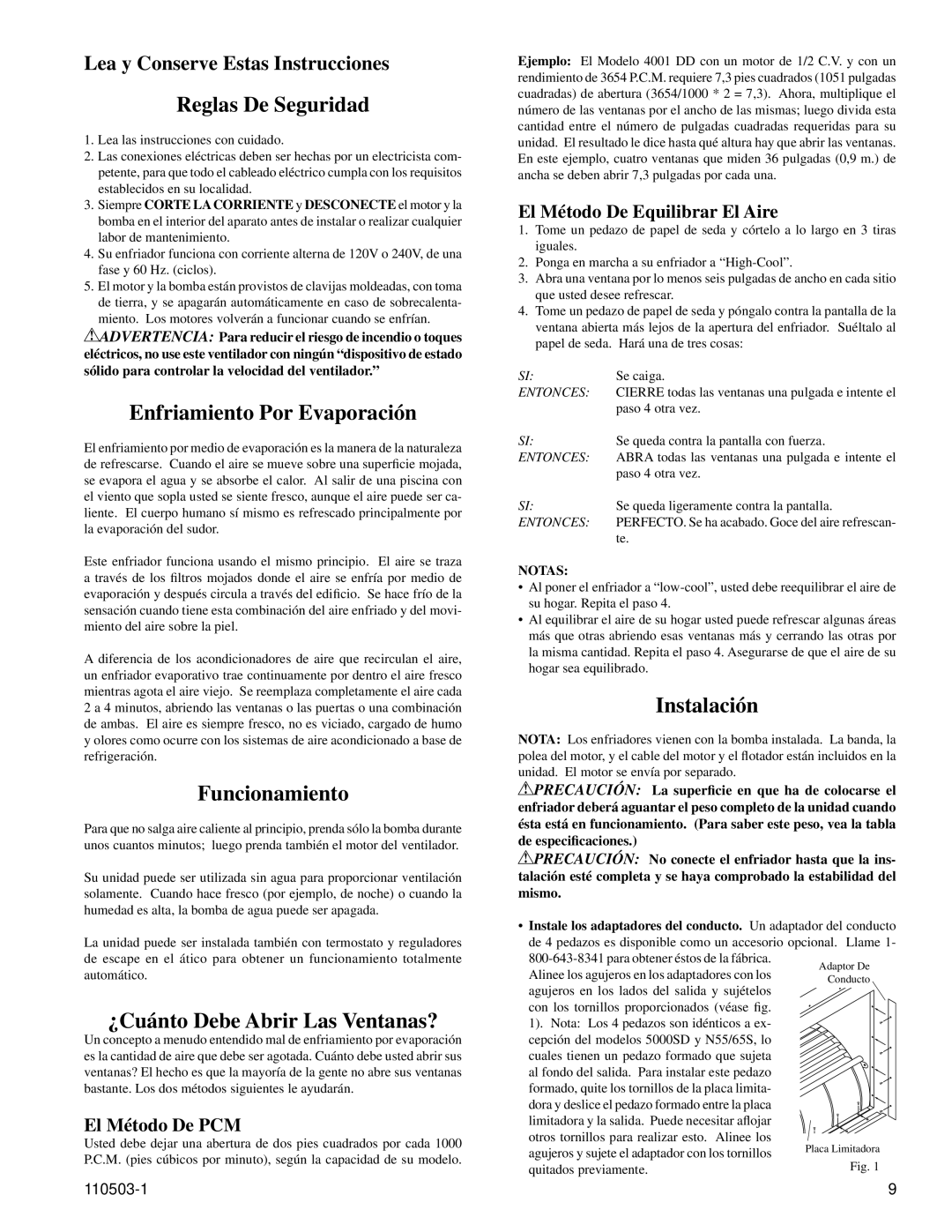 Essick Air N30S, N65S Reglas De Seguridad, Enfriamiento Por Evaporación, Funcionamiento, ¿Cuánto Debe Abrir Las Ventanas? 