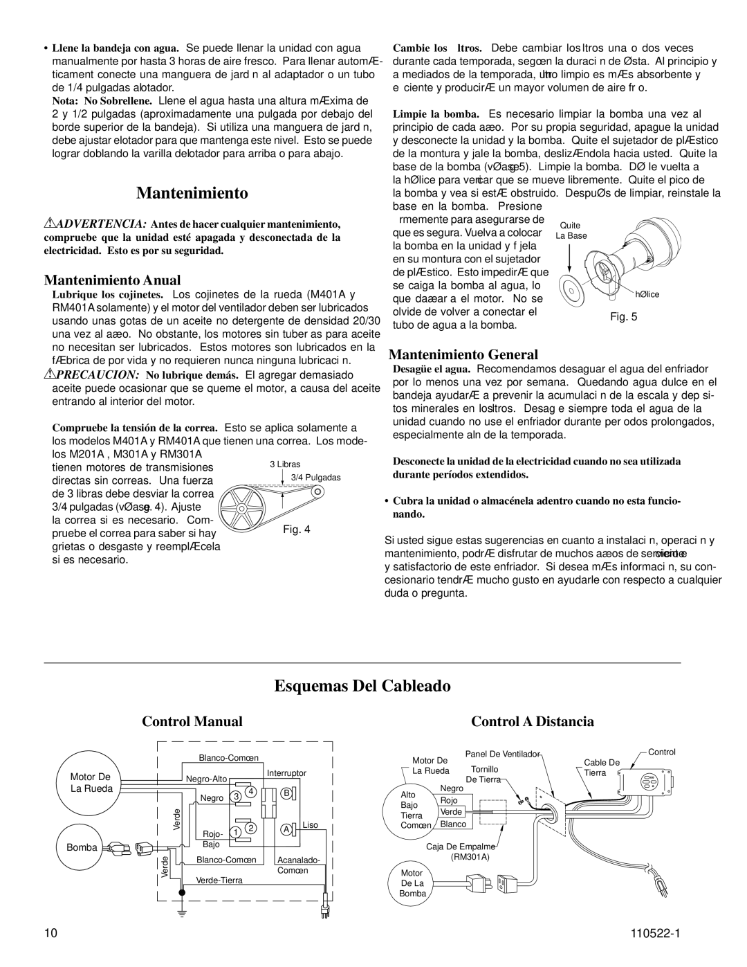 Essick Air RM401A, RM301A, M201A manual Esquemas Del Cableado, Mantenimiento Anual, Mantenimiento General 