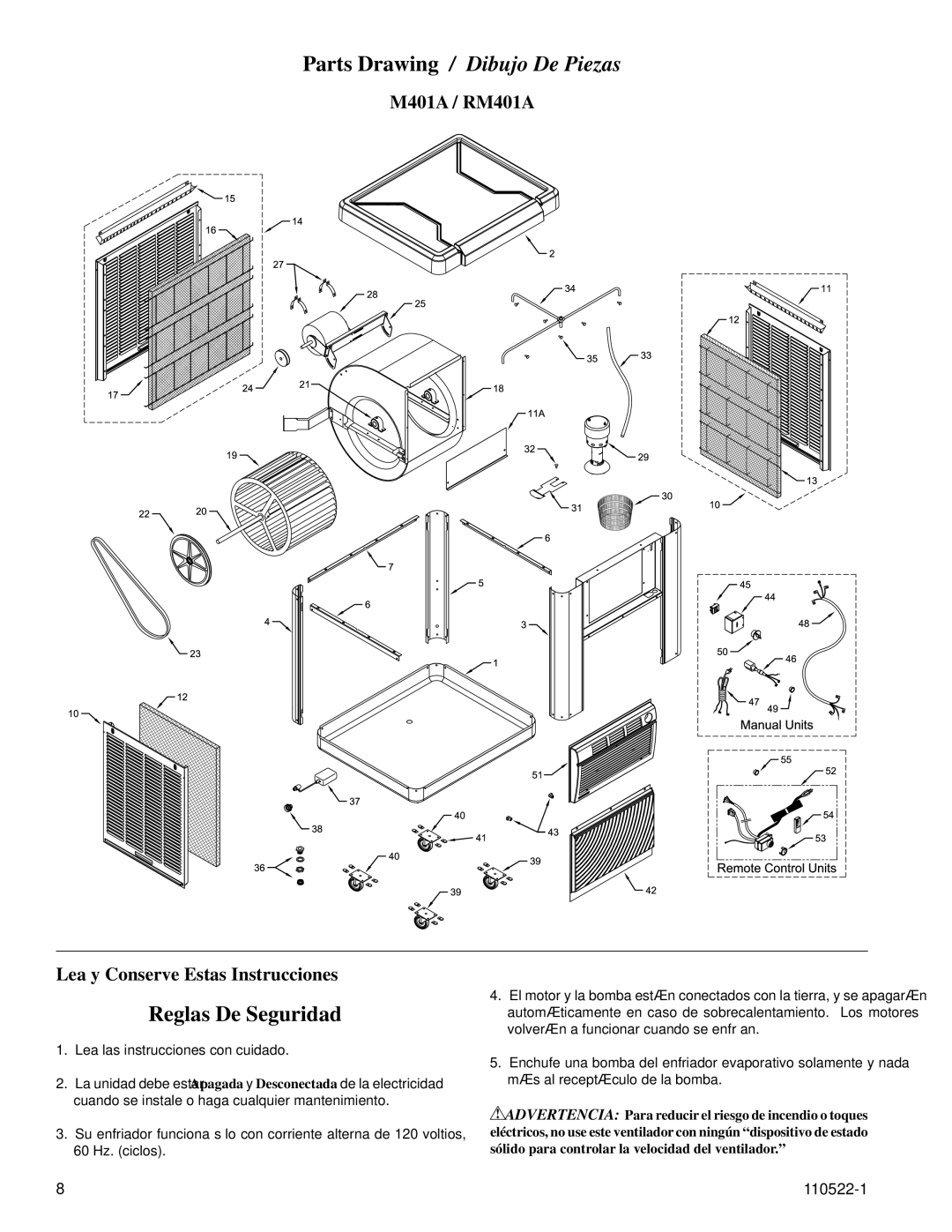 Essick Air RM301A, M201A manual Reglas De Seguridad, M401A / RM401A Lea y Conserve Estas Instrucciones 