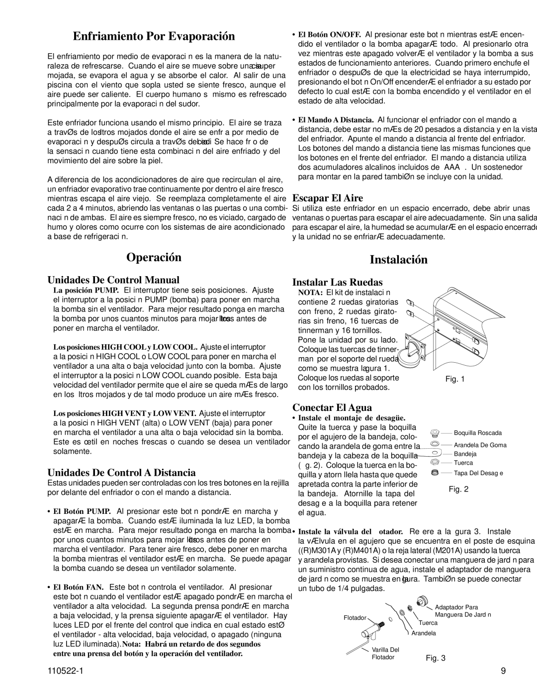 Essick Air M201A, RM401A, RM301A manual Enfriamiento Por Evaporación, Operación, Instalación 