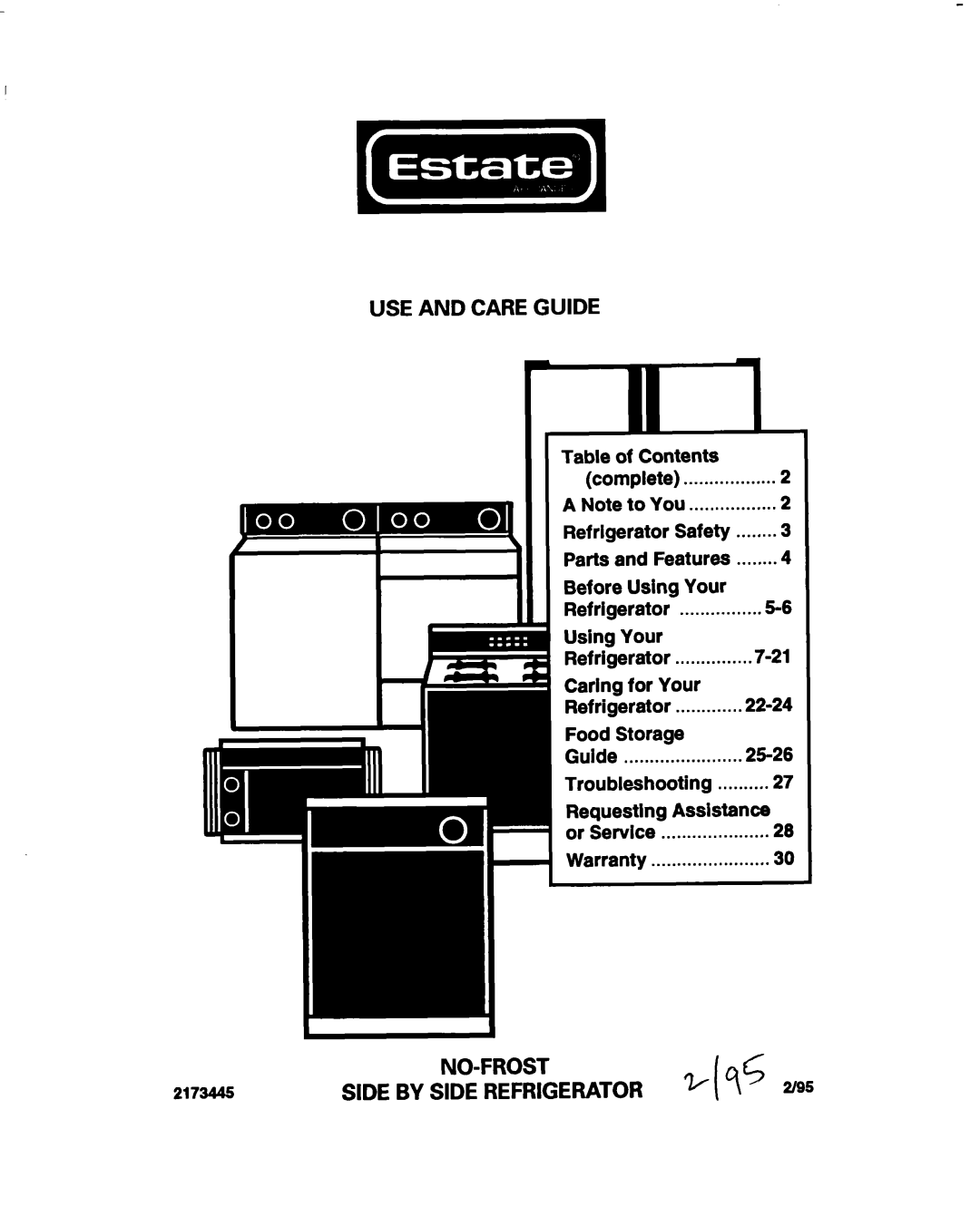 Estate 2173445 warranty Table of Contents complete Before Using Your Refrigerator, Caring for Your Refrigerator 