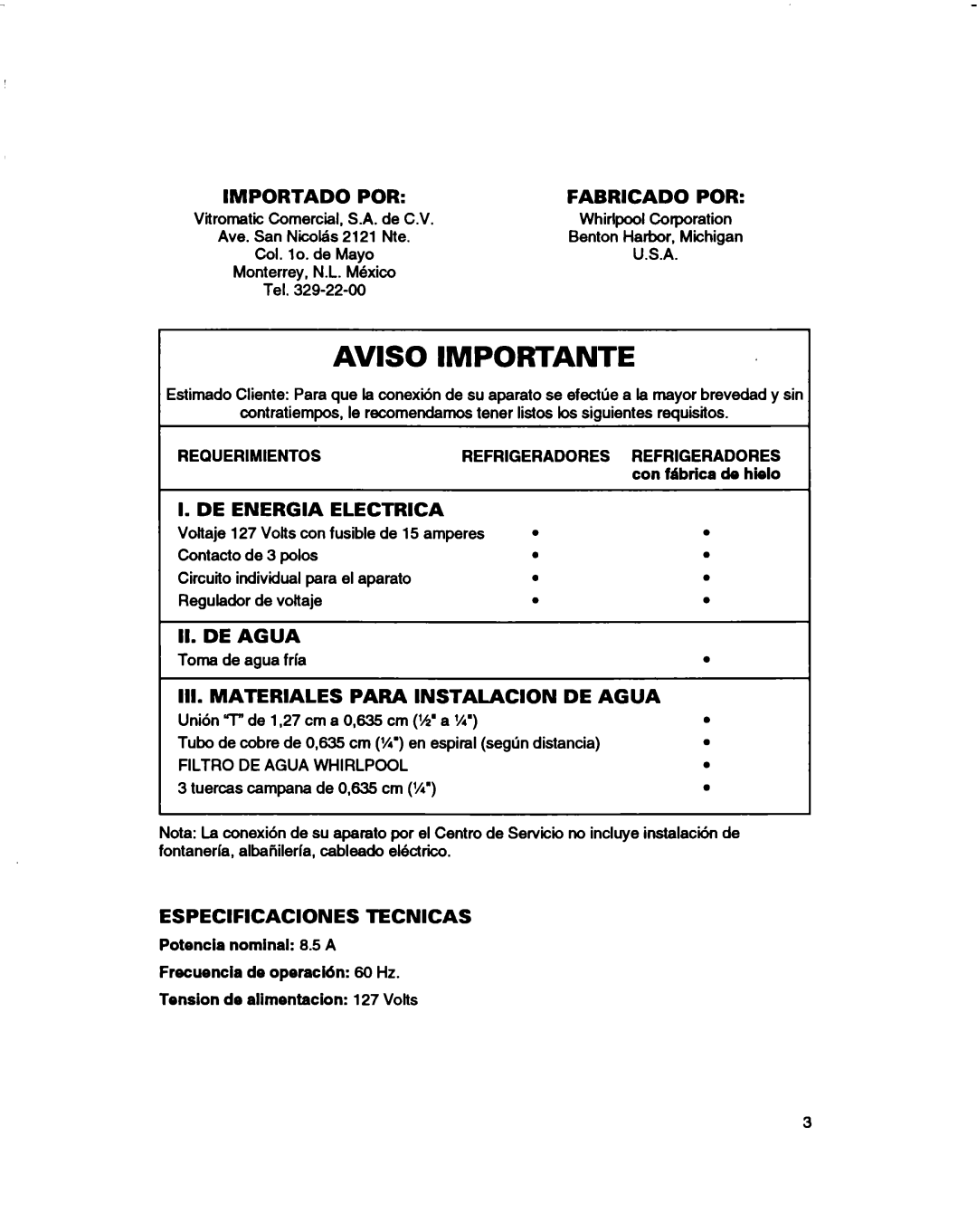 Estate 2173445 warranty Ill. Materiales Para Instalacion DE Agua, Requerimientos Refrigeradores Refrigeradores 