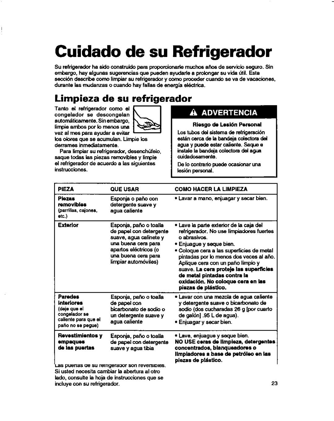 Estate 2173445 warranty Cuidado de su Refrigerador, Pieza, QUE Usar, Como Hacer LA Limpieza 