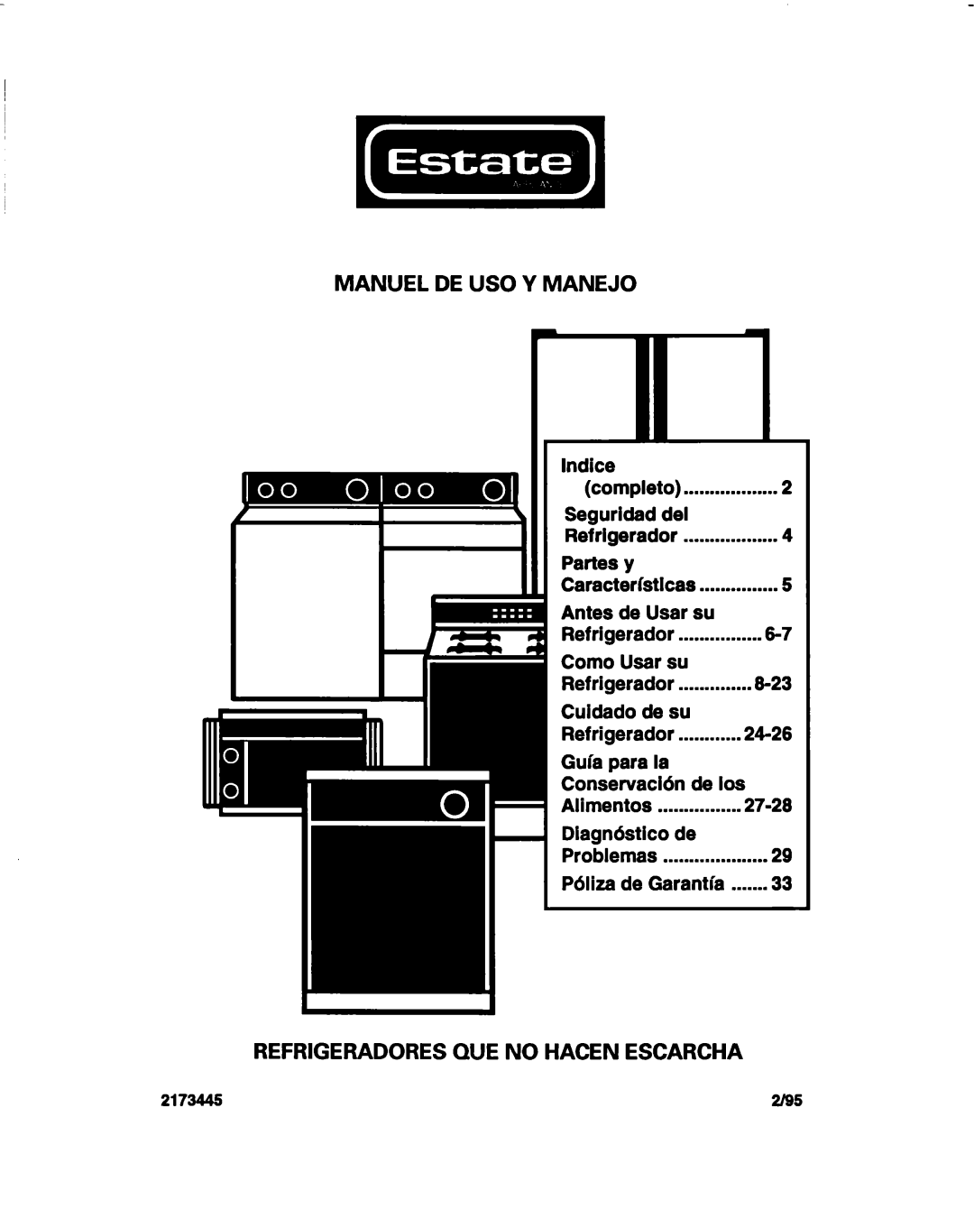 Estate 2173445 warranty MANUEL DE US0 Y MANEJO, Refrigeradores We No Hacen Escarcha 