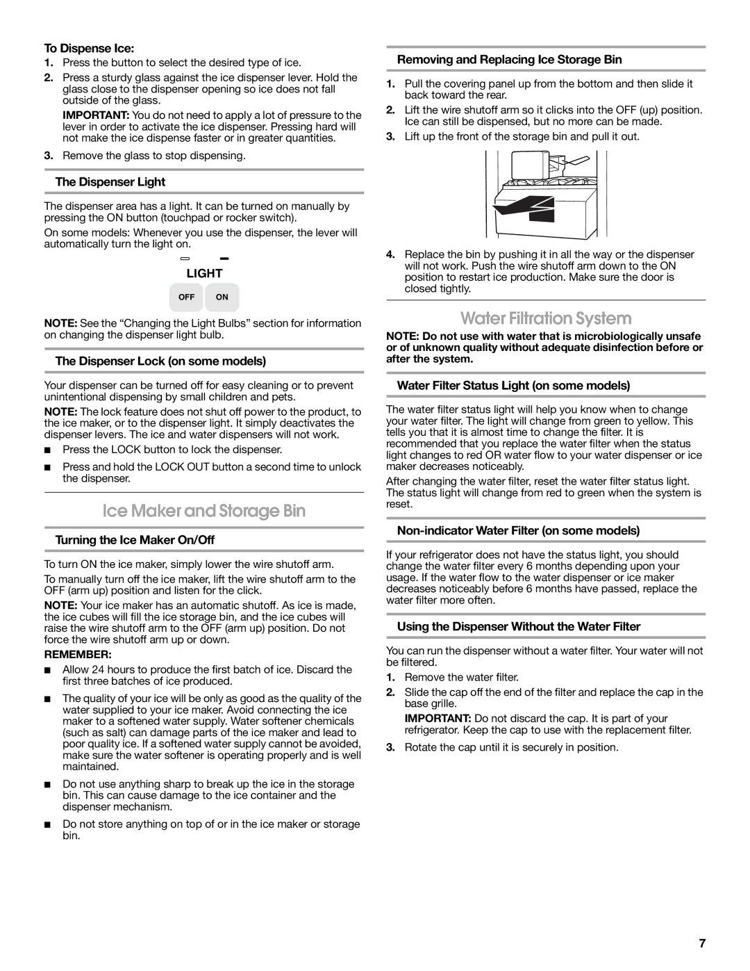 Estate 2315225 warranty Ice Maker and Storage Bin, Water Filtration System 