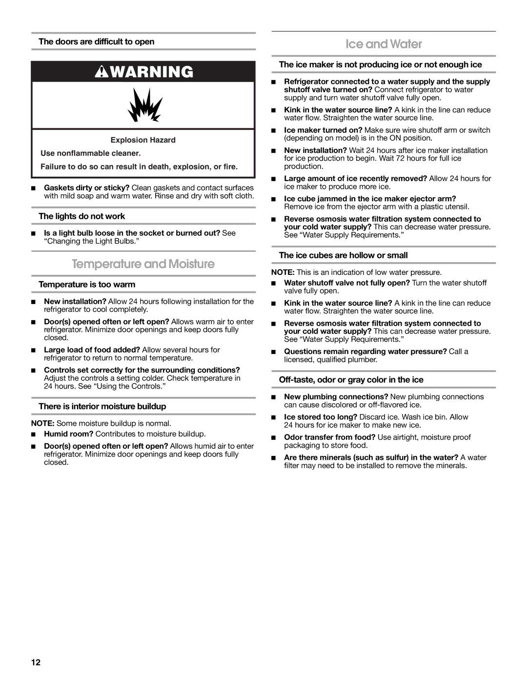 Estate 2316077B warranty Temperature and Moisture, Ice and Water 