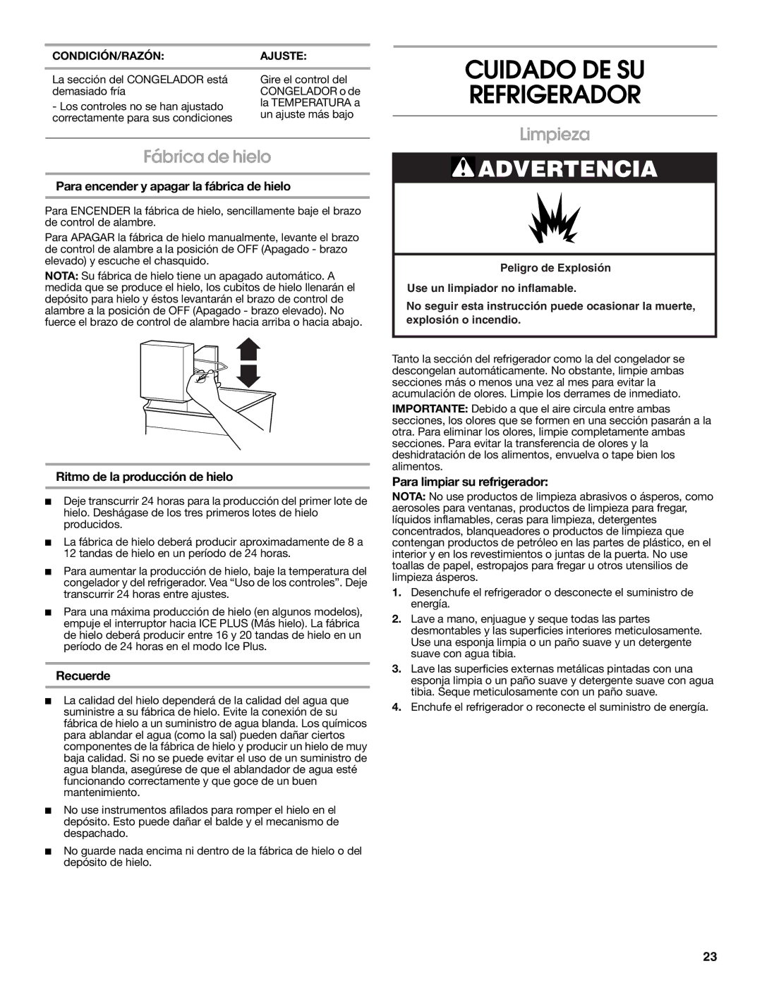 Estate 2316077B warranty Cuidado DE SU Refrigerador, Fábrica de hielo, Limpieza 