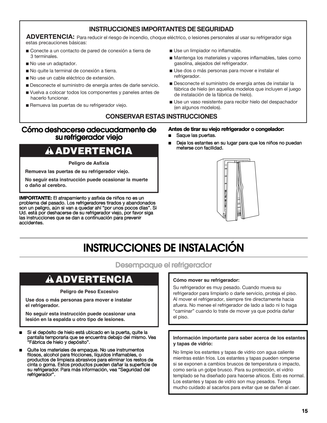 Estate 2318600 warranty Instrucciones De Instalación, Advertencia, Cómo deshacerse adecuadamente de, su refrigerador viejo 