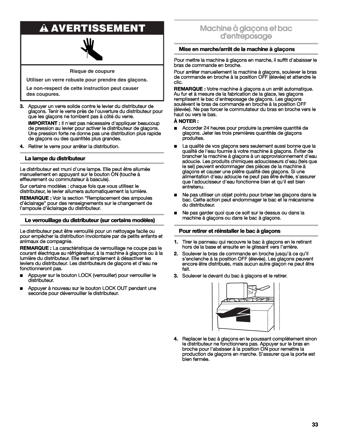 Estate 2318600 warranty Machine à glaçons et bac dentreposage, Avertissement, La lampe du distributeur 