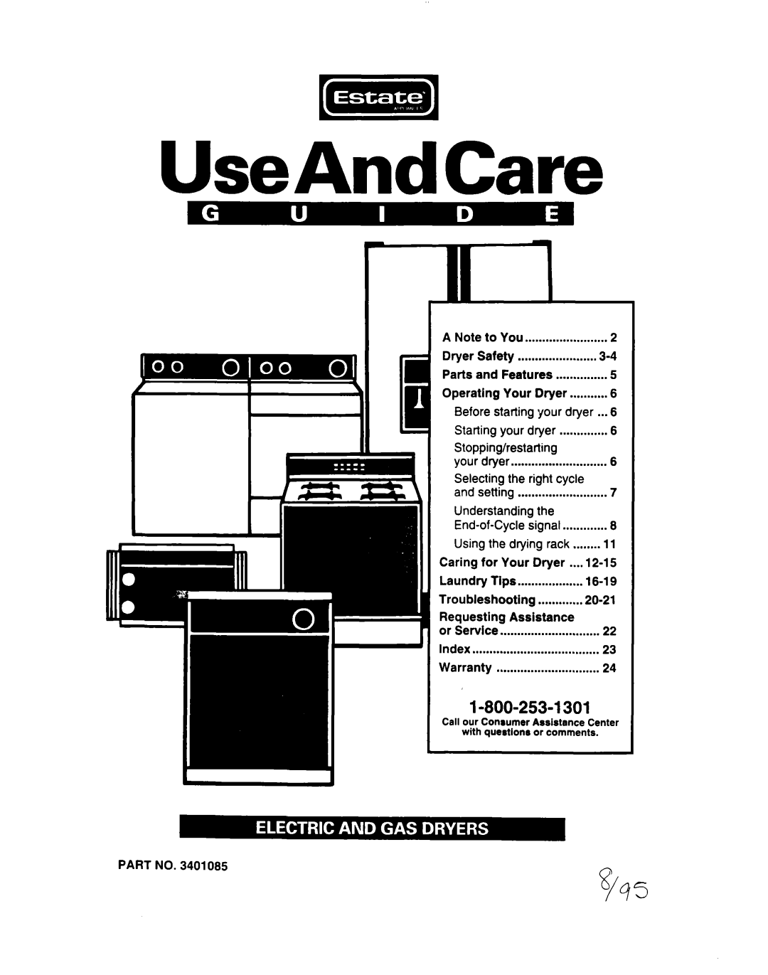 Estate 3401085 warranty Lips, 20-21, Requesting Assistance, Warranty Operating Your Dryer 