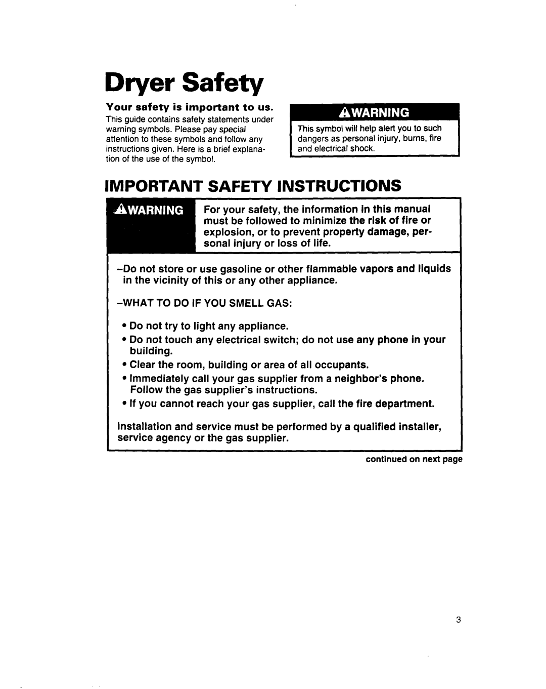 Estate 3401085 warranty Dryer Safety, Your safety is important to us, On next 