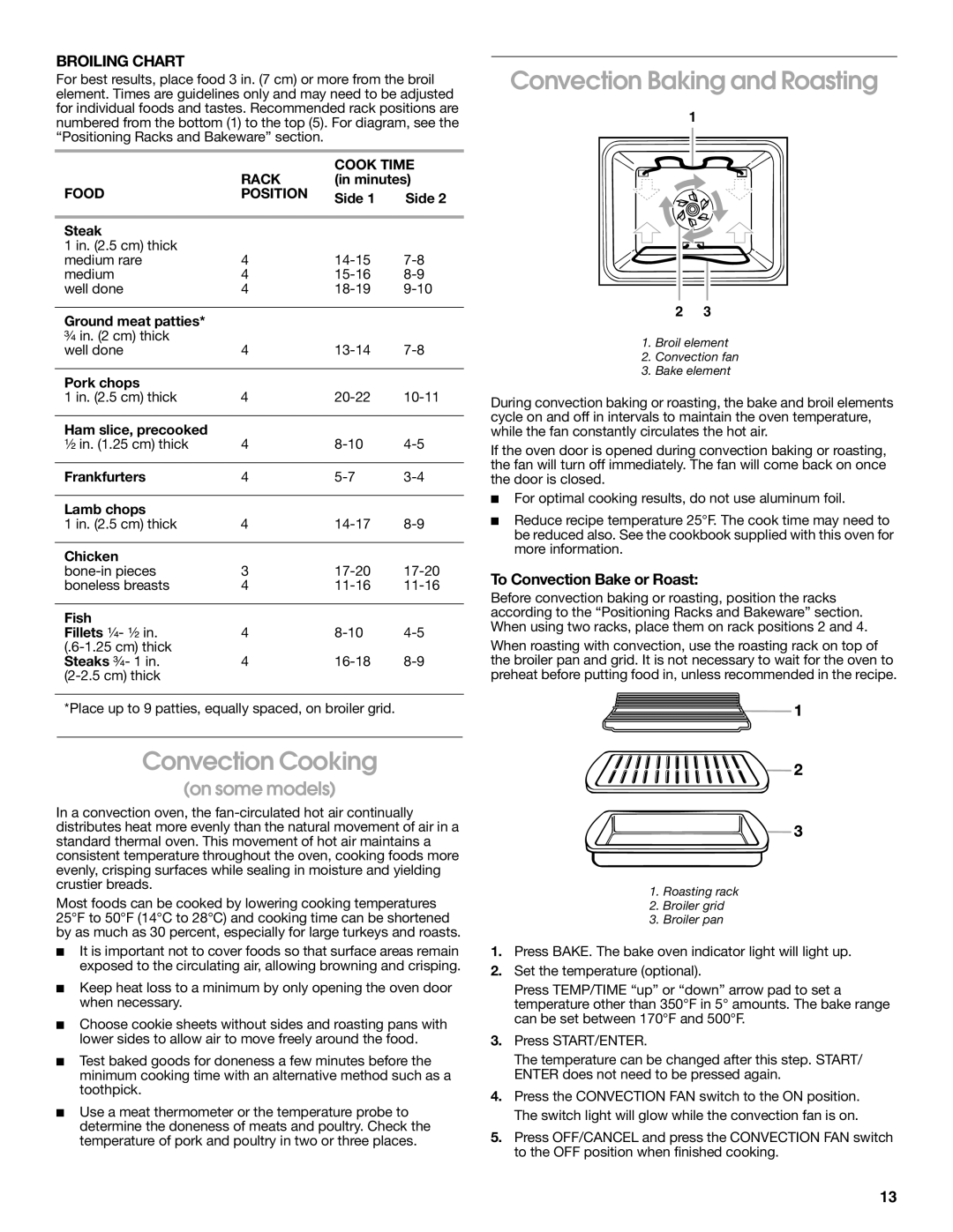 Estate 9782188A manual Convection Baking and Roasting, Convection Cooking, To Convection Bake or Roast, Rack Cook Time 