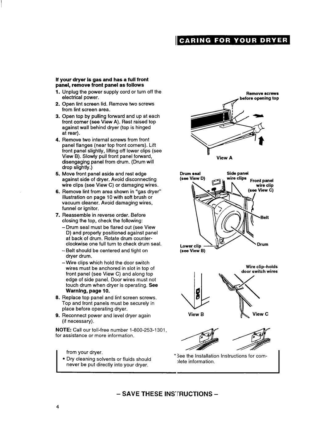 Estate Clothes Dryer warranty ‘ri\Belt, Warnlng, View B 