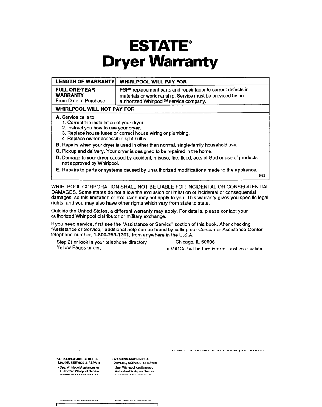 Estate Clothes Dryer warranty Estate, Dryer Warranty 