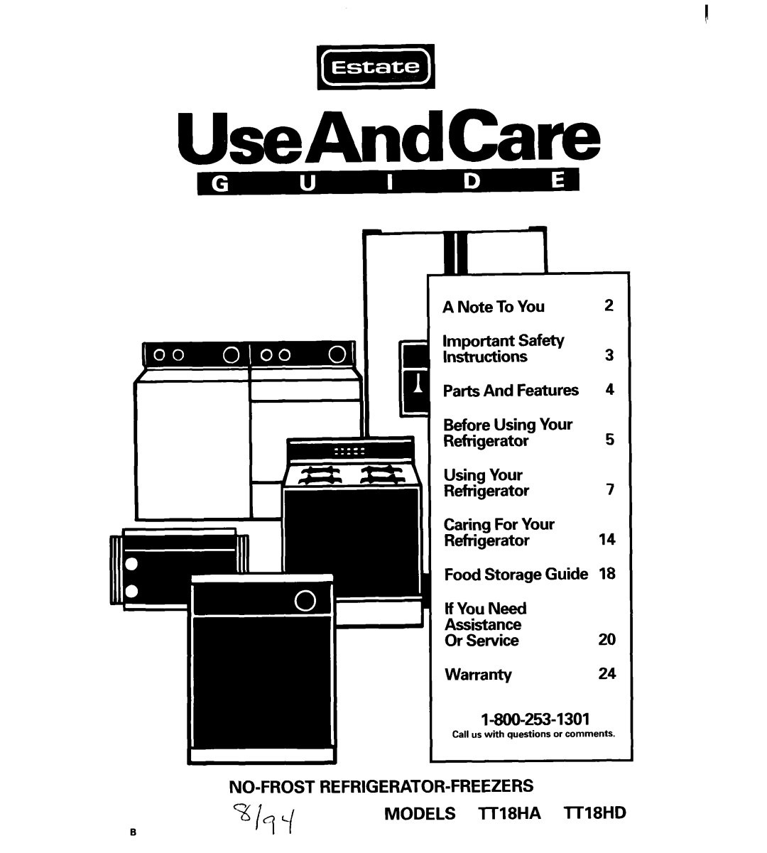 Estate LTL8HA, IT18HD important safety instructions UseAndCare 