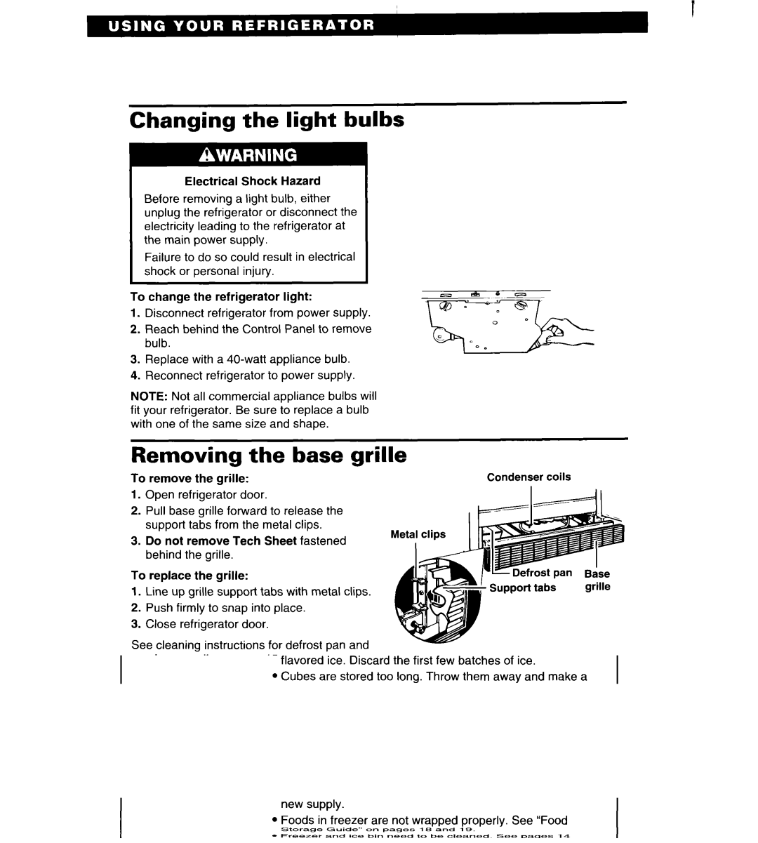 Estate IT18HD, LTL8HA important safety instructions Changing the light bulbs, Removing the base grille 