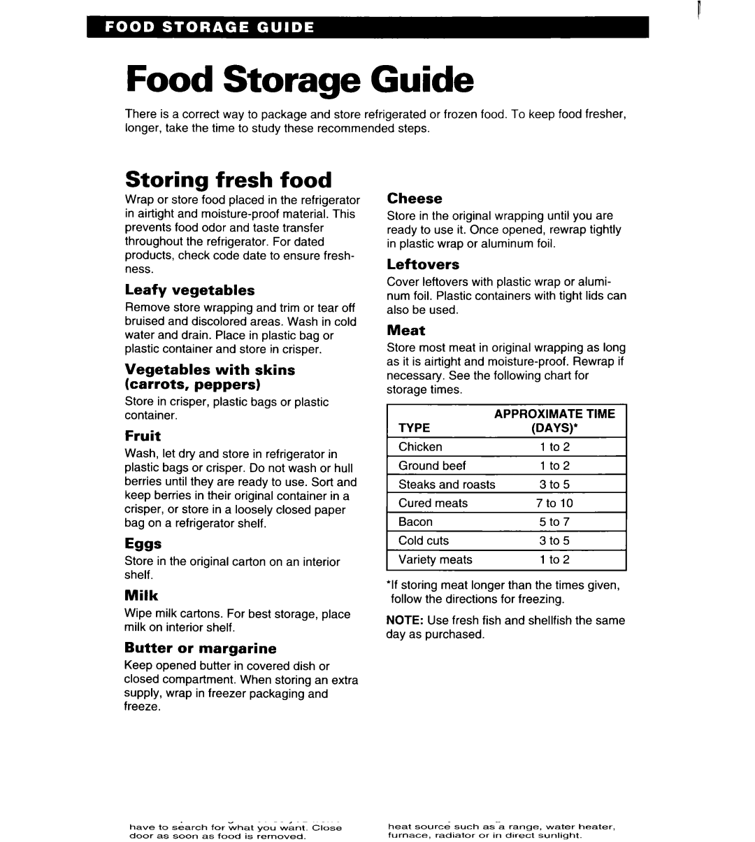 Estate IT18HD, LTL8HA important safety instructions Food Storage Guide, Storing fresh food 