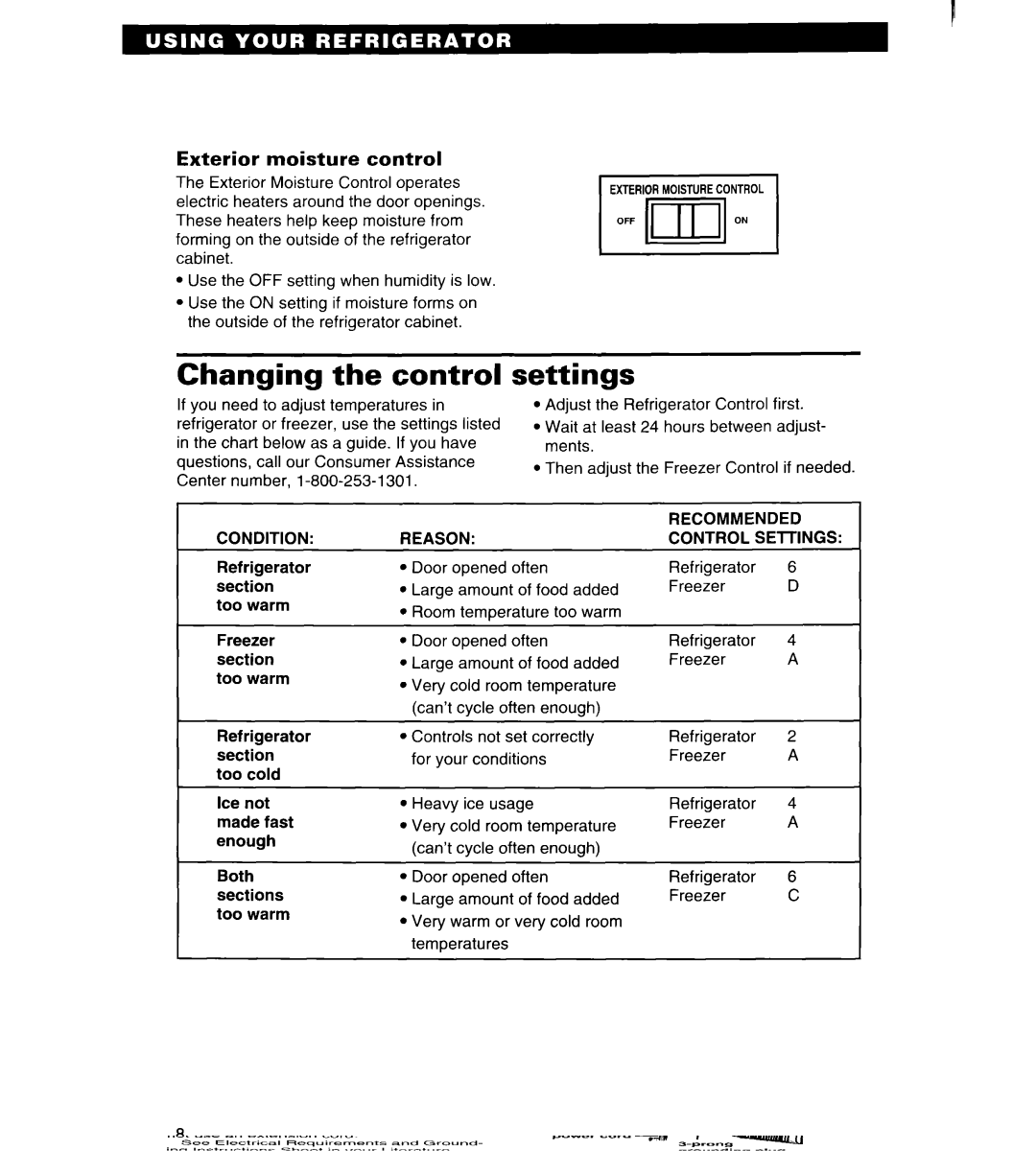 Estate IT18HD, LTL8HA Changing the control, Settings, Exterior moisture control, Recommended, Condition Reason Control 